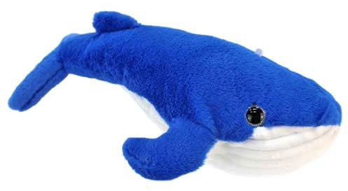 BEMIRO Blauwal Kuscheltier – 33 cm – Glitzernde Augen – Blau & Weiß – Kuschelig weich – Mit Aufhängeschlaufe