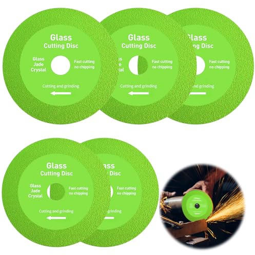 VLUVLA 5 Pcs Diamond Cutting Discs, Ultra Thin Saw Blades for Angle Grinder Glass Tile Ceramic Cutting Wheel, Super Thin Diamond Blade for Jade & Crystal, 100 * 20 mm