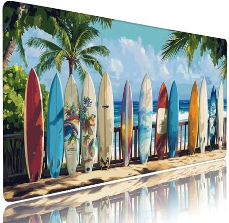 Grand Tapis de Souris XXL Bleu Tapis Bureau avec Base Anti-Dérapage, Design Durable et Imperméable, sous Main à Bords Cousus Clavier Mouse Pad Planche Surf 700x400x3mm pour Gamer PC Portable d-724