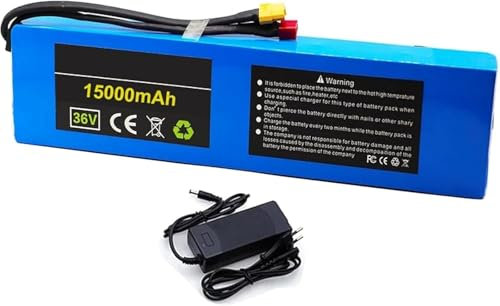 MisetGao Batteria agli Ioni di Litio 10S3P 36V 15Ah, Batteria agli Ioni di Litio con BMS Integrato da 15A, con Caricabatterie per Monopattini Elettrici E Biciclette Elettriche da 100W-500W T
