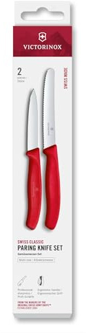 Victorinox Swiss Classic Juego de cuchillos, 2 piezas, hoja recta y filo dentado, acero inoxidable, Swiss Made, Rojo