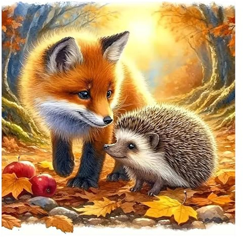 GLIDIAM Diamond Painting Fuchs und Igel, Diamant Malerei Bilder Tiere Herbst, 30x30cm DIY Full Drill Basteln Erwachsene, Mosaik Stickerei Kreuzstich Geschenk für Wanddeko Wohnzimmer Schlafzimmer