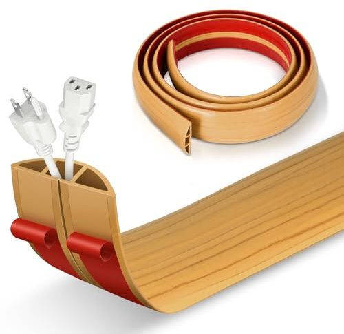 2m Floor Cable Cover, Wood Grain Cable Tidy Floor Protector Rubber Wire Cord Cover, Prevent Trip Hazards, Self Adhesive, 2M x 50mm