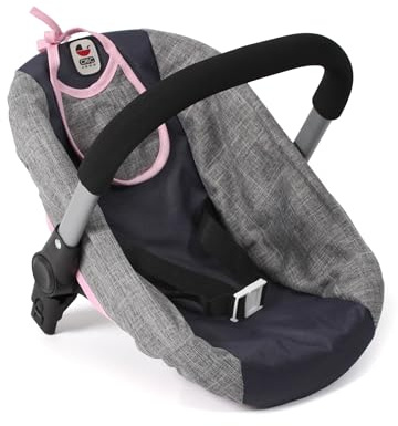 Bayer Chic 2000 Puppen-Autositz mit Adapter für den Puppenwagen Jeans grau | Puppen-Babyschale für Kinder von 3 bis 8 Jahren. Inklusive Schiebe-Adapter für Puppenwagen, Lätzchen und festem Anschnallgurt