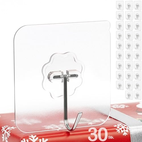 Menz selbstklebende Haken, Klebehaken extra stark, 30 Stück | 10 Kg, wetterfest und rostfrei, 180° drehbar, für Weihnachtsdekoration, Küche, Bad, Wand und Decke