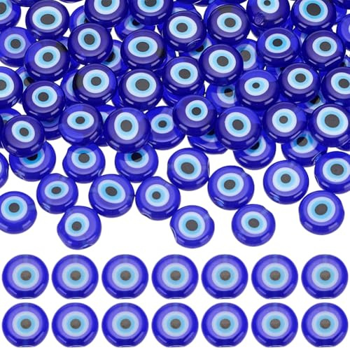 SOFPLATE 1 Caja de 100 Cuentas Redondas Planas de Ojo Malvado de Cristal Turco de 8mm Abalorios de Globo Ocular de Murano Espaciadores Sueltos de la Suerte para Pulseras Pendientes Collares Bisutería