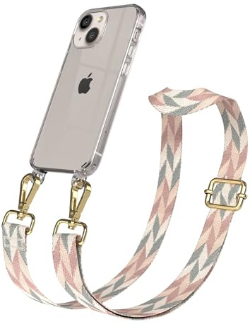 EAZY CASE Handykette - Verstellbares Taschenband kompatibel mit iPhone 13 Mini, Schulterriemen, Handykordel mit Silikon Hülle, Umhängetasche, Mint/Rosa Mix Gold