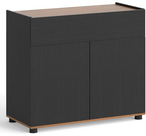 TANGZON Buffet Sideboard, 2 Door Storage Cabinet with Drawer | Push-to-Open Design, Raised Edges & Anti-tipping Kits, Wooden Kitchen Cupboard Unit for Dining Living Room Hallway (Black)