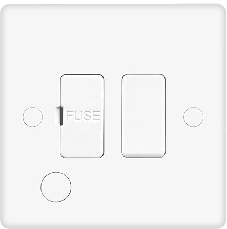 EVOGES Vector 13A Switched Fused Connection Unit with Front Flex Outlet, White, UK FCU Spur Switch, Screw Caps Included