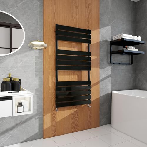 simple bathrooms Modern Flat Panel Heated Towel Rail Radiator,Wall Mounted Central Heating Ladder Rad 1200X600mm Black