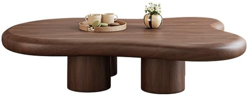 JS Ellie Wolkenförmiger Retro-Couchtisch, niedrige Tische im Wabi-Sabi-Stil aus 100% Massivholz, geeignet für Wohnzimmer, Lounges und Balkone Walnut Color
