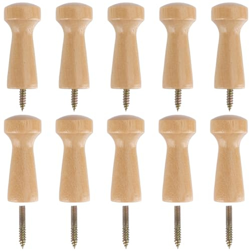 GORGECRAFT 10Pcs Screw-on Coat Hanging Hook Unfinished Wooden Shaker Pegs with Screw Wall Mounted Wood Coat Hanger Hooks for Hanging Jacket Towel Clothes Hats Bags Keys Woodworking 4.8 x 2.1cm
