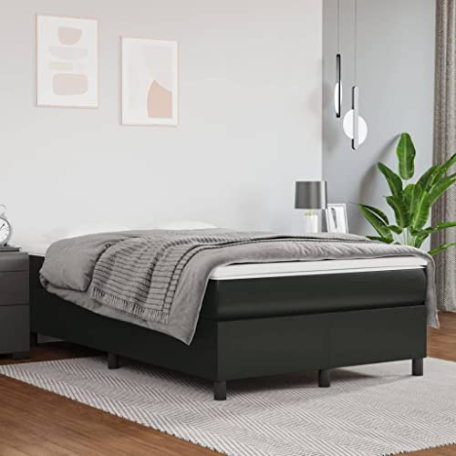 RCODSSK Boxspringbett mit Matratze Schwarz 120x200 cm Kunstleder, Taschenfederkern und mittelharter Liegefläche für erholsamen Schlaf, inklusive Sperrholzlatten