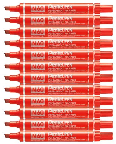Pentel N60 Permanent Marker Chisel Tip Max.6mm Line Red Ref N60-B [Pack of 12]