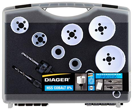 Diager, Mallette Scie Cloche Special Maintenance Composition 19-22-25-32-35-38-44-57-68-76 2 Adaptateurs Hexa avec Foret Centreur