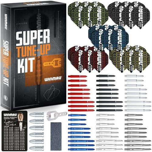 WINMAU Super Tune-Up Darts-Zubehörset – Professionelles Dartset mit über 150 Teilen | Darts Flights und Schäfte im Set | Dart-Zubehörset | Dartset-Grundausstattung