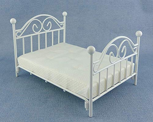 Dolls House Miniature Bedroom Furniture White Wrought Iron Wire Double Bed