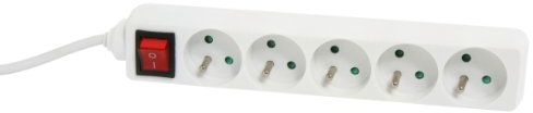 MultIPrise electrique | Prise MultIPle | Bloc MultIPrise | Rallonge electrique | Prolongateur | Rallonge MultIPrise 5 Prises 2P+T 16A avec Interrupteur|Cordon 1 mètre Pegboardable|Blanc