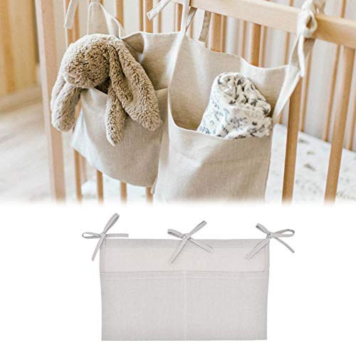 PIONIN Babybetttasche Krippe,Betttasche Babybett,Hängen Aufbewahrungsbeutel Babybett Veranstalter mit 2 Taschen, zum Aufbewahren von für Kleidung, Windeln, Spielzeug