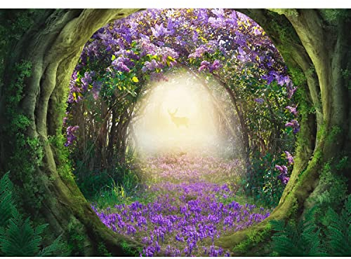 Runa Art Fototapete Wald Hirsch 352 x 250 cm Vlies Tapeten XXL Moderne Wandtapete Wohnzimmer Schlafzimmer Lila Grün 9040011a
