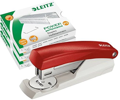 Leitz NeXXt 55010025 kleines Büroheftgerät 25 Blatt rot + 3000 Klammern 26/6