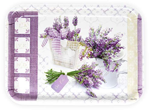 Lashuma Partytablett Klein, Rechteckiges Melamintablett 31x23 cm, Design: Lavendeltraum, Buntes Frühstückstablett