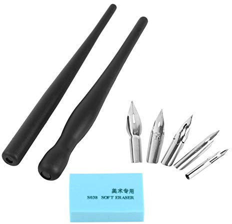 Akozon Nib Pens, 1 Set Manga Cartoon Comic Drawing Painting Kit Tool With 2 Pen Holders and 5 Nibs, A Piece of Drawing Eraser