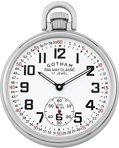 Gotham Herren Taschenuhr Edelstahl Mechanische Hand Wind Eisenbahn Stil #GWC14108S