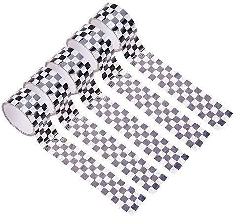 WANDIC 5 rouleaux de ruban adhésif motif damier noir et blanc pour bricolage, décoration de fête (motif carré)