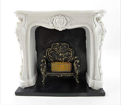 Melody Jane Maison de Poupées Rococo Blanc Cheminée avec Noir & Doré Grille Résine 1:12 Meubles