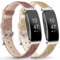 AK [2er-Pack] Lederarmbänder kompatibel mit Fitbit Inspire HR/Inspire/Ace 2 Weiche Sport Lederarmbänder Klassisches Ersatzarmband für Damen und Herren (01 Glitter Rose Gold/Glitter Champagne Gold)