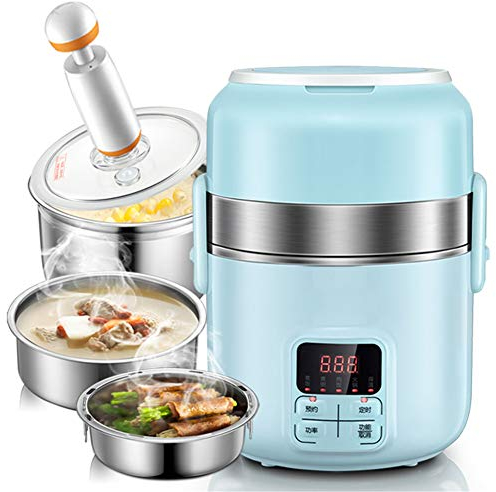 DYHQQ Electric Food Steamer, Portable Heating Lunch Box Steamer, 3 Tier Electric Heated Heating Lunch Box Set Food Warmer Container, Removable Container