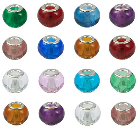 PandaHall 100 cuentas de cristal de Murano de 15 x 12 mm, cuentas de cristal europeas con núcleo de color plateado para hacer joyas.