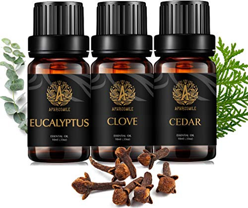 Aromaterapia cedro olio essenziale Set per diffusore, 3X10ml 100% Pure eucalipto Oil essenziale Kit for umidificatore - eucalipto, cedro, chiodi di garofano olio Set, Aromaterapia Clove Oils Kit
