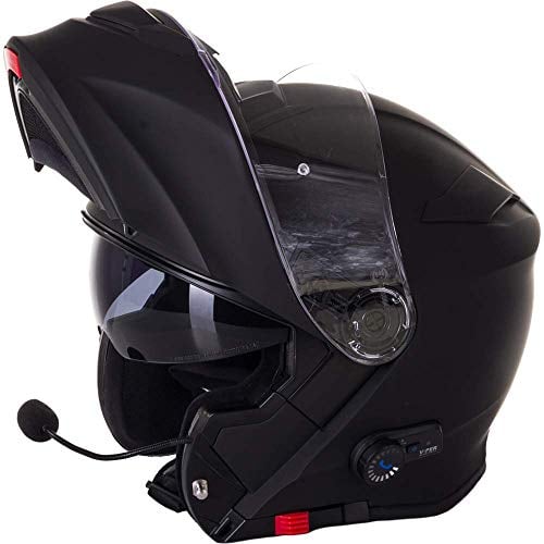 ViPER RSV171 Bluetooth Flip up Motorcycle Motorbike Bike Crash Helmets With Drop-Down Sun Visor Helmet ECE 22.06 Approved Unisex Adult Racing Touring Cruising Bike Wear (Matt Black,M)