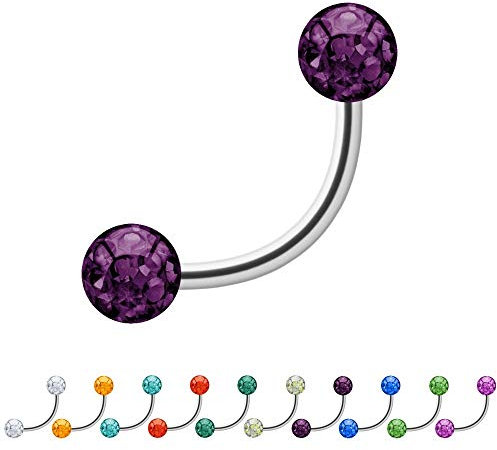 Treuheld® | 1.2mm x 7mm Piercing Banane | 3mm Kristall Kugeln | Lila/Violett |Chirurgenstahl | Silber | Bauchnabelpiercing Nippelpiercing