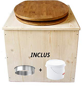 Toilette sèche en bois avec bavette inox et seau 22L plastique - La Bambou 22 litres - Fabrication Française - N9F4