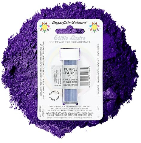 Sugarflair Purple Sparkle Edible Lustre Dust, Add a Lustrous Shine to Cakes or Decorations. Brush On or Add Rejuvenator to Create Eye-Catching Edible Paint, Gives Shine to Your Bakes - 2g