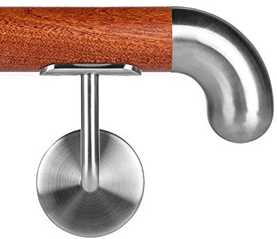 Mahagoni Holzhandlauf Ø 42,4 mm Wandhandlauf 90 cm 2 Halter gebogen rund senkrecht