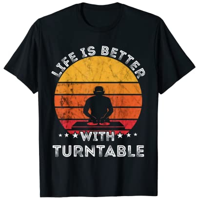 Turntable DJ Mischpult Musik Produzent Retro Vintage Sunset T-Shirt