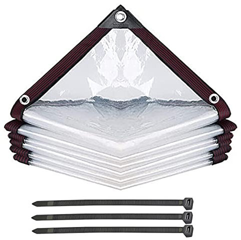 Hakiwina Tarpaulin Waterproof Heavy Duty Clear Tarpaulin Sheet Large Tarp Cover Sheet for Outdoor Garden Furniture Pool Car Pet Run with Tie Cable Canvas Tarpaulin 125GSM Translucent 2.9m x 2.9m