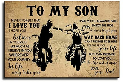 Biker-Poster Dad To My Son Your Way, dekoratives Gemälde, Leinwand, Wandkunst, Wohnzimmer, Poster, Schlafzimmer, Gemälde, 30 x 45 cm