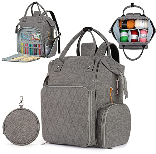 Aeelike Oxford-Stoff Doppelte Schulter Aufbewahrungstasche für Wolle, Multifunktional Stricktasche für Häkelfreunde, Übergröße Häkeltasche für Strickprojekt und Häkelzubehör, Grau(Ohne Zubehör)