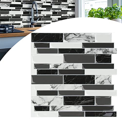 YARDIN Fliesenaufkleber Selbstklebende Fliesen Klebefliesen, 10 Blätter 3D Wandpaneele Fliesensticker Marmor Mosaik Design für Spritzschutz Küche und Bad Deko - 30 × 30 cm, Schwarz Weiß