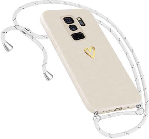 Handykette Hülle für Samsung Galaxy S9 Plus Hülle Necklace, Herz Motiv Muster Handyhülle für Samsung Galaxy S9 Plus Hülle mit Band Kordel zum Umhänge Band Ultradünn Hülle für Samsung S9 Plus (Weiß)