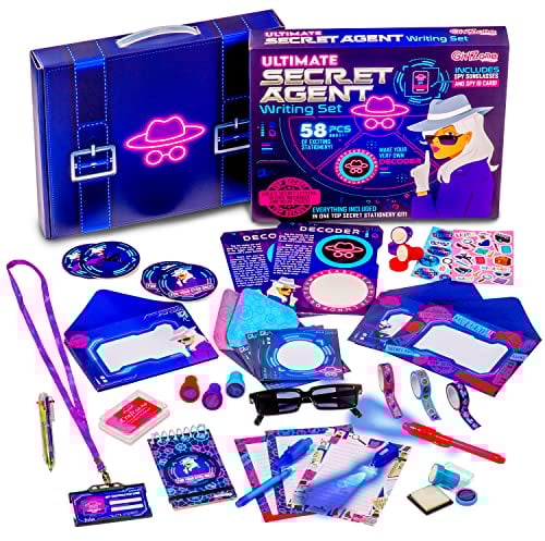 GirlZone Ensemble d'Écriture pour Agent Secret Ultime, Papeterie pour Enfants et Kit Espionnage avec Accessoires d`Agent Secret - Idées Cadeaux Fille 6 ans Ultimate Secret Agent Writing Set