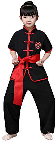 YEMYIQZ Kids Kung Fu Clothing Traditional Tai Chi Uniforms for Boys Girls Chinese Martial Art Wing Chun Long Sleeve Tang Suit (US, Alpha, Medium, Regular, Black Short)