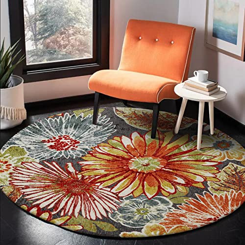 ARUGYTEI Teppich Rund,Orange, ø 90 cm,Orange red, gelb Grün Blumen Muster,Runder Teppiche fürs Wohnzimmer, Flur, Schlafzimmer, Kinderzimmer, Babyzimmer,