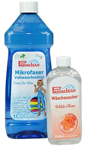 Pastaclean® Flüssigwaschmittel + Wäschduft Set, Mikrofaser Vollwaschmittel für alle Textilien, 1000 ml Waschmittel + 250 ml Wäscheduft (Wilde Rose)