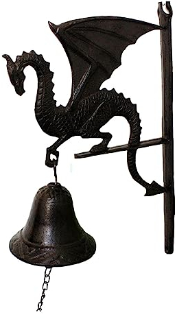 AVLUZ Türklingel mit fliegendem Drachen aus Gusseisen, Retro-Wandglocke for Aufhängen, rustikale dekorative Türklingel, manuell schüttelnde Türklingel, Gartenhaus-Wandkunst-Dekoration